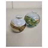 Pair of Vintage Isle of Wight Glass Hand Made Vases with Gold Accents