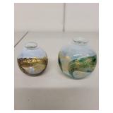 Pair of Vintage Isle of Wight Glass Hand Made Vases with Gold Accents