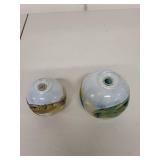 Pair of Vintage Isle of Wight Glass Hand Made Vases with Gold Accents