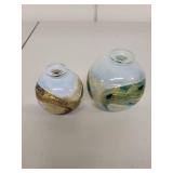 Pair of Vintage Isle of Wight Glass Hand Made Vases with Gold Accents