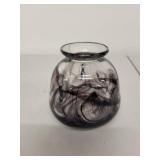 Kosta Boda "Cool Moon" Hand Blown Art Glass Vase with Black and White Swirl Design, 4 in.
