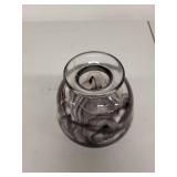 Kosta Boda "Cool Moon" Hand Blown Art Glass Vase with Black and White Swirl Design, 4 in.