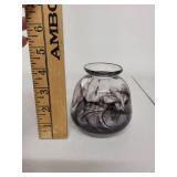 Kosta Boda "Cool Moon" Hand Blown Art Glass Vase with Black and White Swirl Design, 4 in.