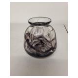 Kosta Boda "Cool Moon" Hand Blown Art Glass Vase with Black and White Swirl Design, 4 in.