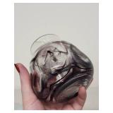 Kosta Boda "Cool Moon" Hand Blown Art Glass Vase with Black and White Swirl Design, 4 in.