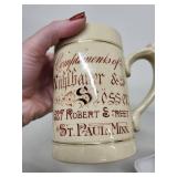 Collection of 4 Vintage Ceramic Mugs and Mustache Cups with Decorative Designs