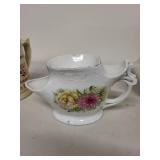 Collection of 4 Vintage Ceramic Mugs and Mustache Cups with Decorative Designs