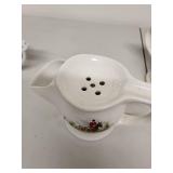 Collection of 4 Vintage Ceramic Mugs and Mustache Cups with Decorative Designs