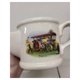 Collection of 4 Vintage Ceramic Mugs and Mustache Cups with Decorative Designs