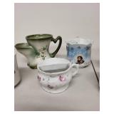 Collection of 5 Antique Porcelain Shaving Mustache Cups with Hand-Painted Designs