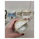 Collection of 5 Antique Porcelain Shaving Mustache Cups with Hand-Painted Designs