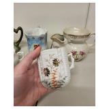Collection of 5 Antique Porcelain Shaving Mustache Cups with Hand-Painted Designs
