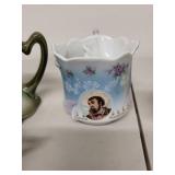 Collection of 5 Antique Porcelain Shaving Mustache Cups with Hand-Painted Designs