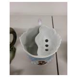 Collection of 5 Antique Porcelain Shaving Mustache Cups with Hand-Painted Designs