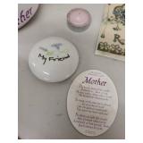 Mother Themed Ceramic Candle Holder and Vintage Remembrance Plaques Set