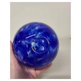 Blue and White Swirl Hand Blown Glass Vase Globe
