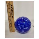Blue and White Swirl Hand Blown Glass Vase Globe