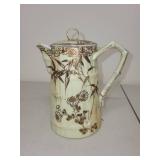 Antique Porcelain Pitcher with Lid and Gilt Floral Design
