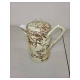 Antique Porcelain Pitcher with Lid and Gilt Floral Design