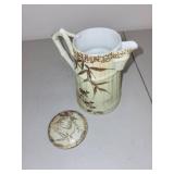 Antique Porcelain Pitcher with Lid and Gilt Floral Design