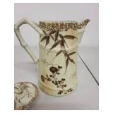 Antique Porcelain Pitcher with Lid and Gilt Floral Design