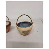 Set of 3 Small Handmade Glazed Pottery Baskets with Twisted Wire Handles