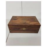 Antique 19th Century Writing Slope Box with Inkwells and Brass Inlay