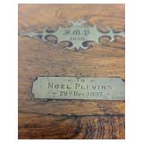 Antique 19th Century Writing Slope Box with Inkwells and Brass Inlay