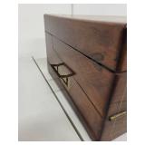 Antique 19th Century Writing Slope Box with Inkwells and Brass Inlay