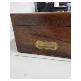 Antique 19th Century Writing Slope Box with Inkwells and Brass Inlay