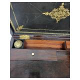 Antique 19th Century Writing Slope Box with Inkwells and Brass Inlay