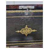 Antique 19th Century Writing Slope Box with Inkwells and Brass Inlay