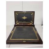 Antique 19th Century Writing Slope Box with Inkwells and Brass Inlay