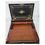 Antique 19th Century Writing Slope Box with Inkwells and Brass Inlay