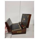 Antique 19th Century Writing Slope Box with Inkwells and Brass Inlay