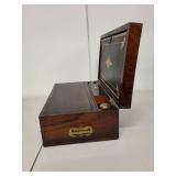 Antique 19th Century Writing Slope Box with Inkwells and Brass Inlay