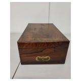 Antique 19th Century Writing Slope Box with Inkwells and Brass Inlay