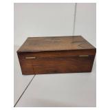 Antique 19th Century Writing Slope Box with Inkwells and Brass Inlay
