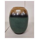 Handmade Stoneware Pottery Vase with Brown and Green Glaze 8 Inch