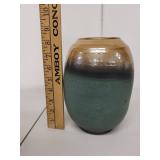 Handmade Stoneware Pottery Vase with Brown and Green Glaze 8 Inch