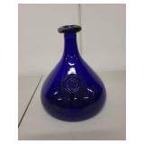 Vintage Cobalt Blue Glass Carafe with Embossed Face Medallion