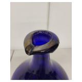 Vintage Cobalt Blue Glass Carafe with Embossed Face Medallion