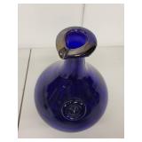 Vintage Cobalt Blue Glass Carafe with Embossed Face Medallion