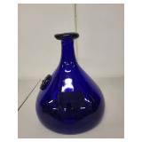 Vintage Cobalt Blue Glass Carafe with Embossed Face Medallion