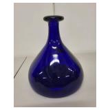 Vintage Cobalt Blue Glass Carafe with Embossed Face Medallion