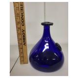 Vintage Cobalt Blue Glass Carafe with Embossed Face Medallion