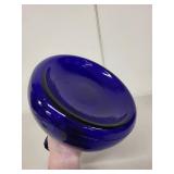 Vintage Cobalt Blue Glass Carafe with Embossed Face Medallion