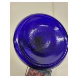 Vintage Cobalt Blue Glass Carafe with Embossed Face Medallion