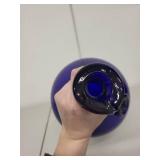 Vintage Cobalt Blue Glass Carafe with Embossed Face Medallion