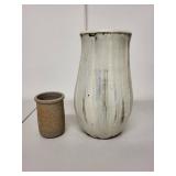 Set of 2 Handmade Ceramic Vessels - Large White Vase and Small Stoneware Cup